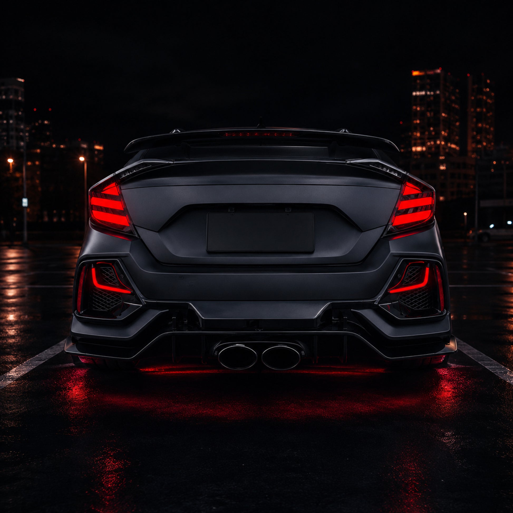 2016-2021 Honda Civic 10th Gen Sedan Sequential LED Tail Lights — smoked white installed rear hero - T-CIV10-HL-SW