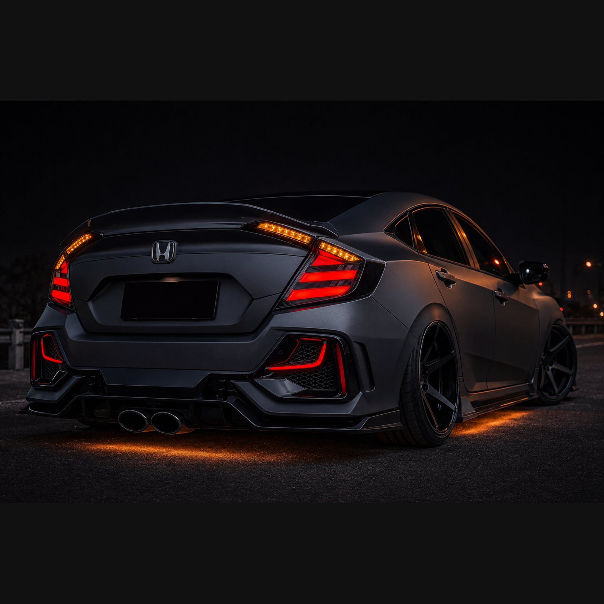2016-2021 Honda Civic 10th Gen Sedan Sequential LED Tail Lights — smoked white rear45 stance - T-CIV10-HL-SW