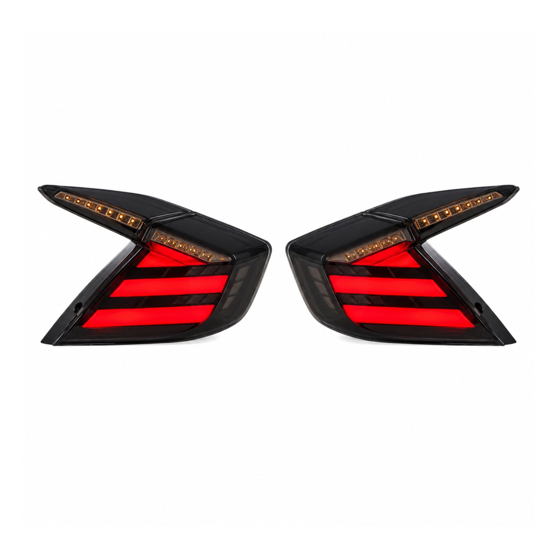 2016-2021 Honda Civic 10th Gen Sedan Sequential LED Tail Lights — smoked white white background lit - T-CIV10-HL-SW