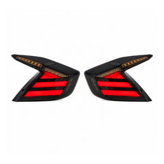 2016-2021 Honda Civic 10th Gen Sedan Sequential LED Tail Lights — smoked white white background lit - T-CIV10-HL-SW