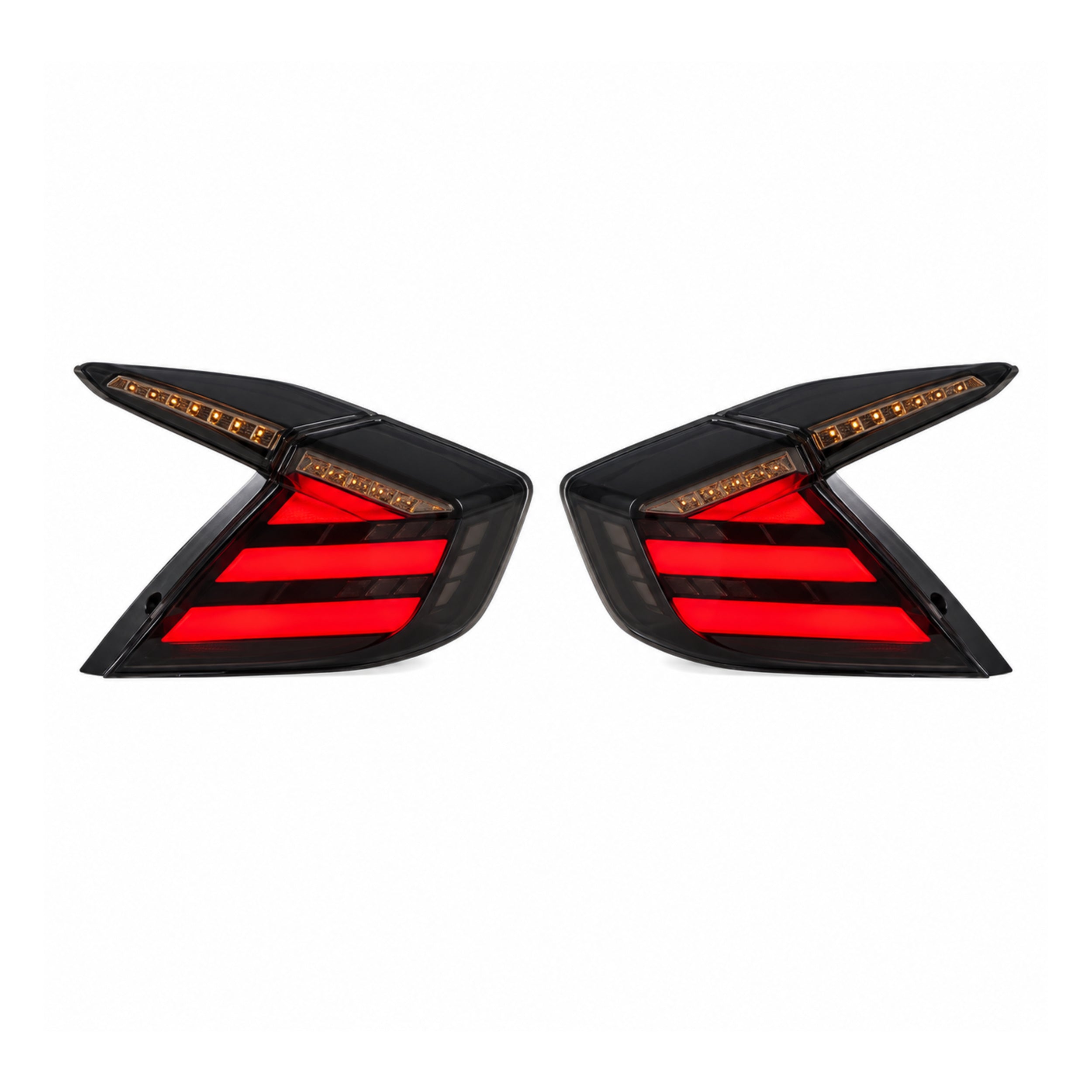 2016-2021 Honda Civic 10th Gen Sedan Sequential LED Tail Lights — smoked white white background lit - T-CIV10-HL-SW