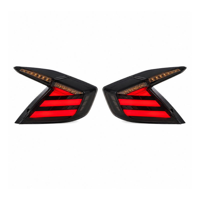 2016-2021 Honda Civic 10th Gen Sedan Sequential LED Tail Lights — smoked white white background lit - T-CIV10-HL-SW