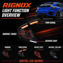 2016-2021 Honda Civic 10th Gen Hatchback LED Tail Lights | Smoke Red / RGB / Digital, Sequential-39