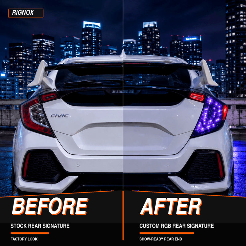 2016-2021 Honda Civic 10th Gen Hatchback LED Tail Lights | Smoke Red / RGB / Digital, Sequential-31