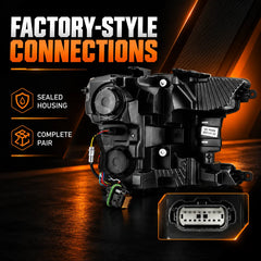 2018-2020 Ford F-150 LED Dual Projector Headlights — rear housing and plugs detail — H-F150-18