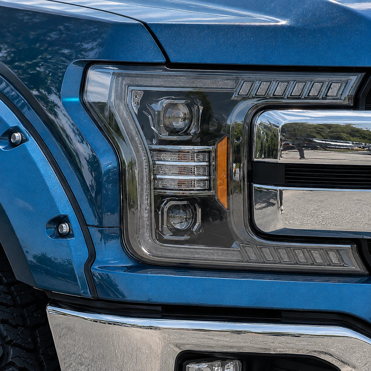 2018-2020 Ford F-150 LED Dual Projector Headlights — lights-off details — H-F150-18