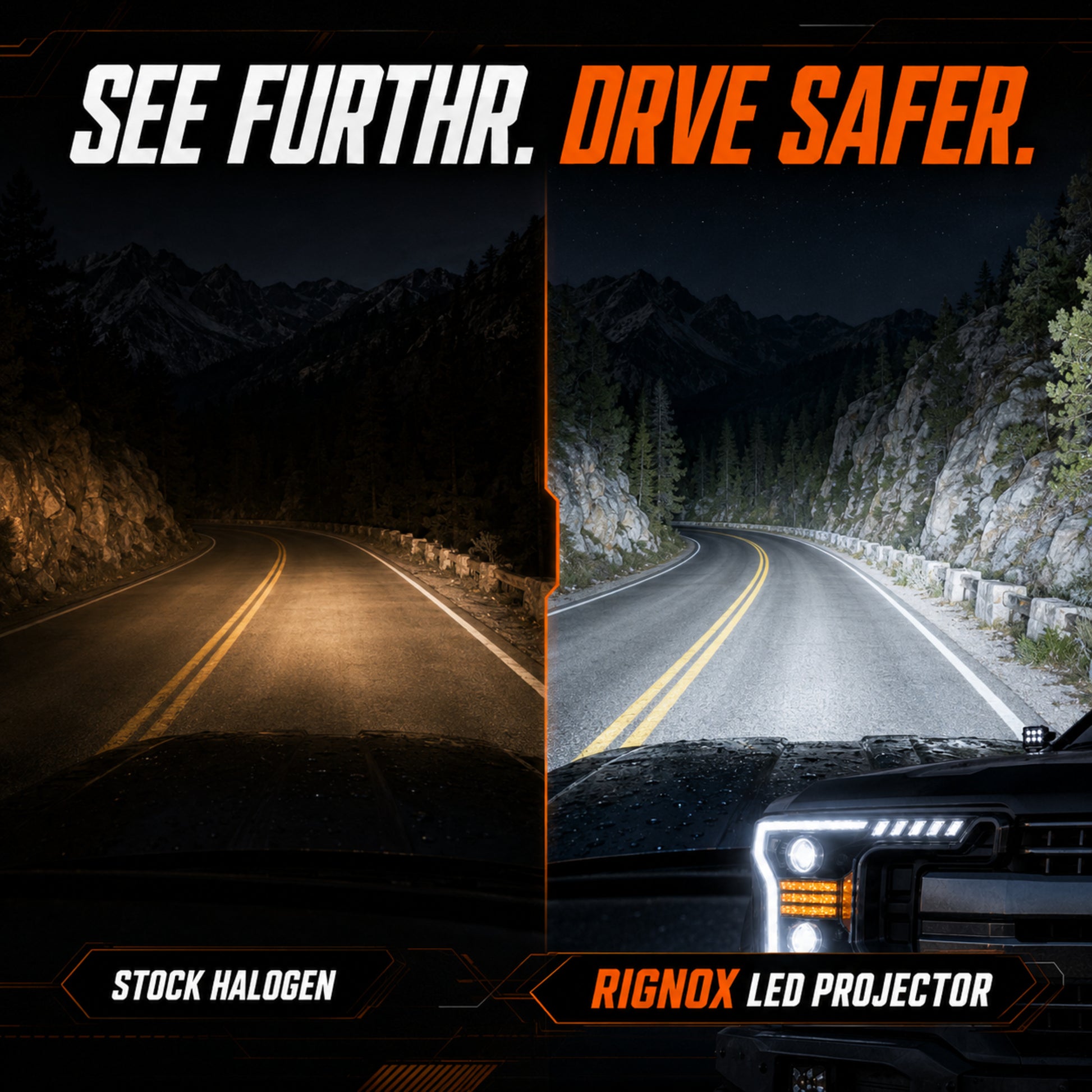 2018-2020 Ford F-150 LED Dual Projector Headlights — black housing ledprojector c shaped DRL night trail beam — H-F150-18