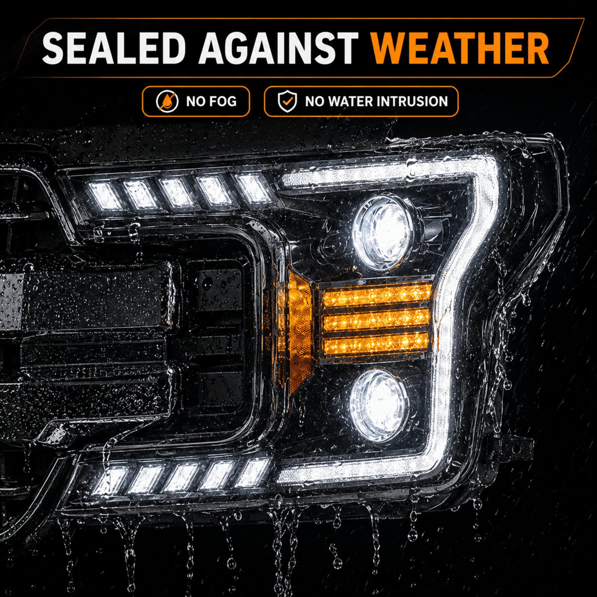 2018-2020 Ford F-150 LED Dual Projector Headlights — black housing ledprojector c shaped DRL no water sealed — H-F150-18