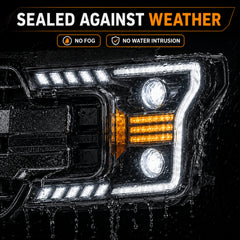 2018-2020 Ford F-150 LED Dual Projector Headlights — black housing ledprojector c shaped DRL no water sealed — H-F150-18