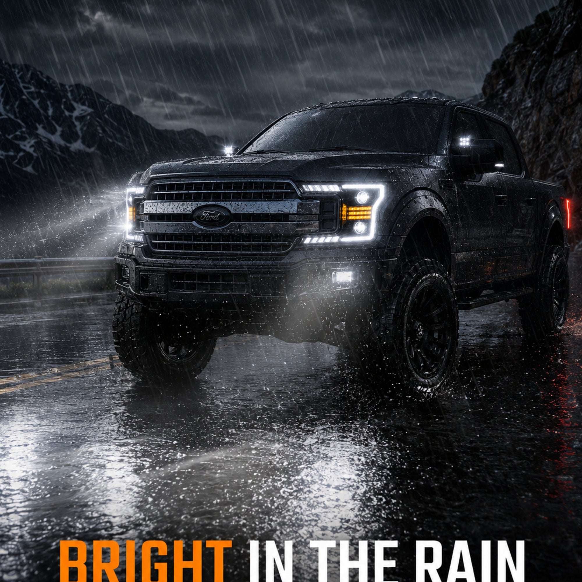 2018-2020 Ford F-150 LED Dual Projector Headlights — black housing ledprojector c shaped DRL rain bright visibility — H-F150-18