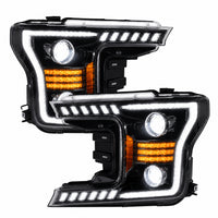 2018-2020 Ford F-150 LED Dual Projector Headlights — black housing ledprojector c shaped DRL white background main — H-F150-18