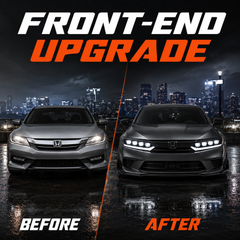 2018-2022 Honda Accord 10th Gen LED Quad Projector Headlights — clear white before after - H-ACC10-CW