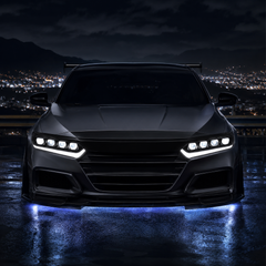 2018-2022 Honda Accord 10th Gen LED Quad Projector Headlights — clear white installed front view - H-ACC10-CW