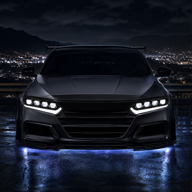 2018-2022 Honda Accord 10th Gen LED Quad Projector Headlights — clear white installed front view - H-ACC10-CW