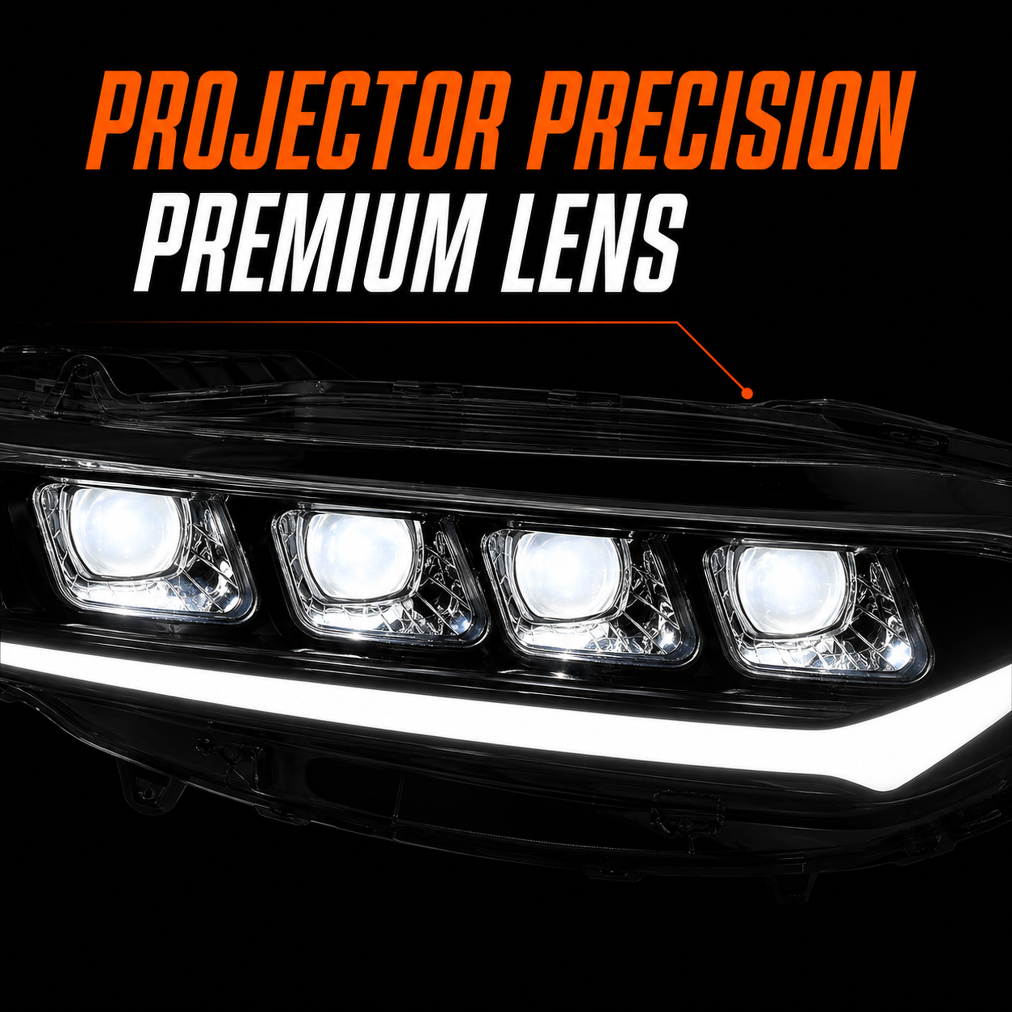 2018-2022 Honda Accord 10th Gen LED Quad Projector Headlights — clear white lens close up - H-ACC10-CW