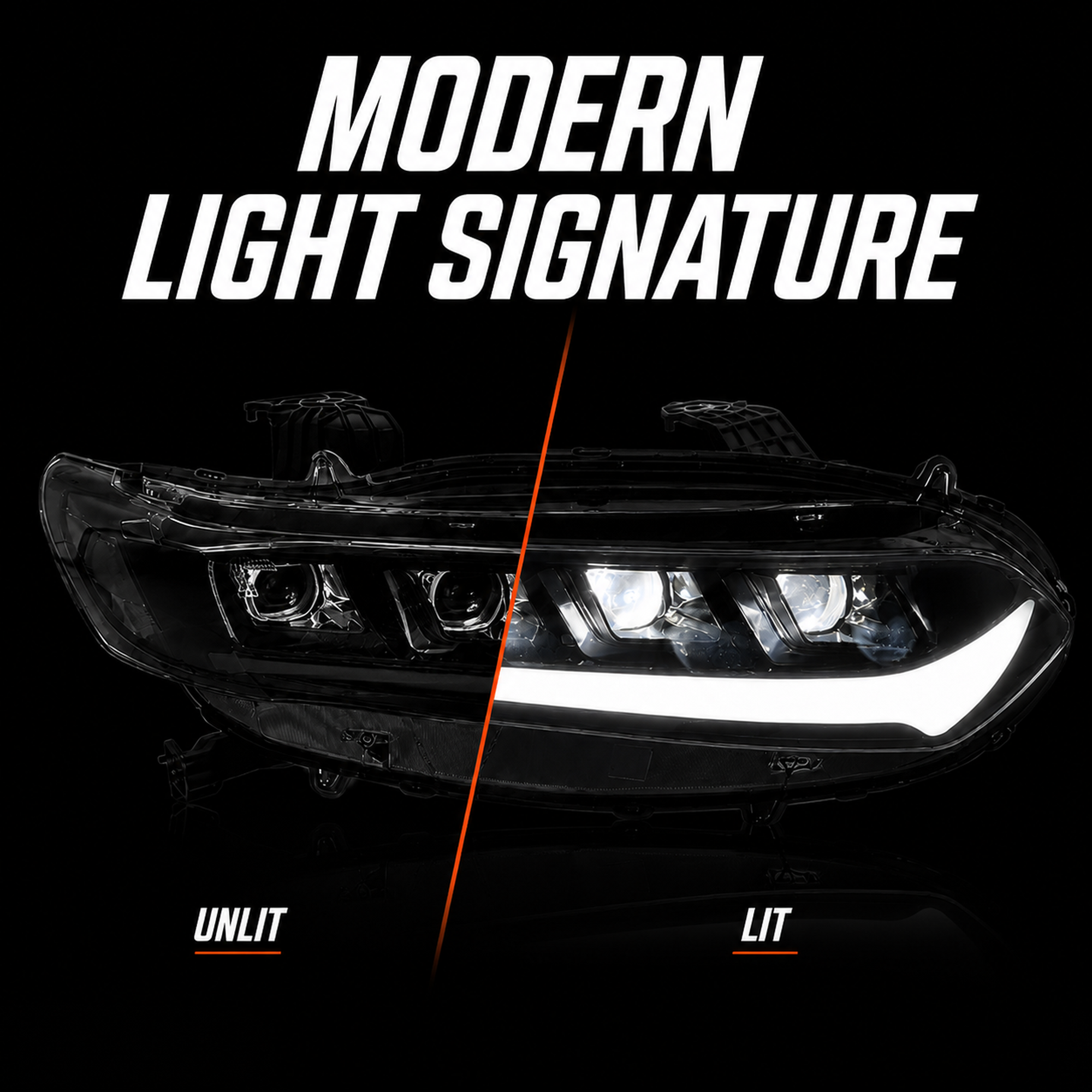 2018-2022 Honda Accord 10th Gen LED Quad Projector Headlights — clear white light signature - H-ACC10-CW