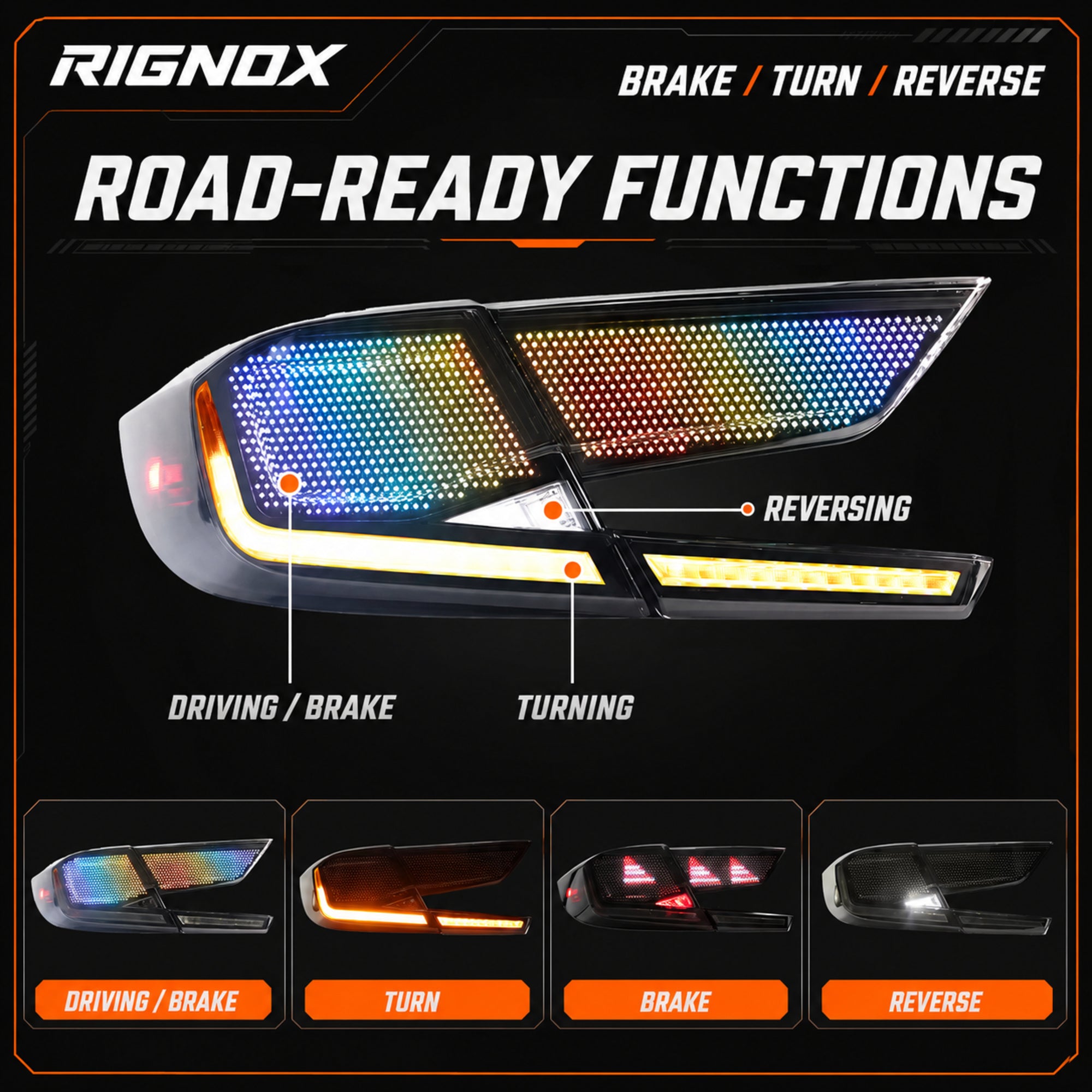 2018-2022 Honda Accord 10th Gen Sequential LED Tail Lights — RGB brake turn reverse - T-ACC10-SDG