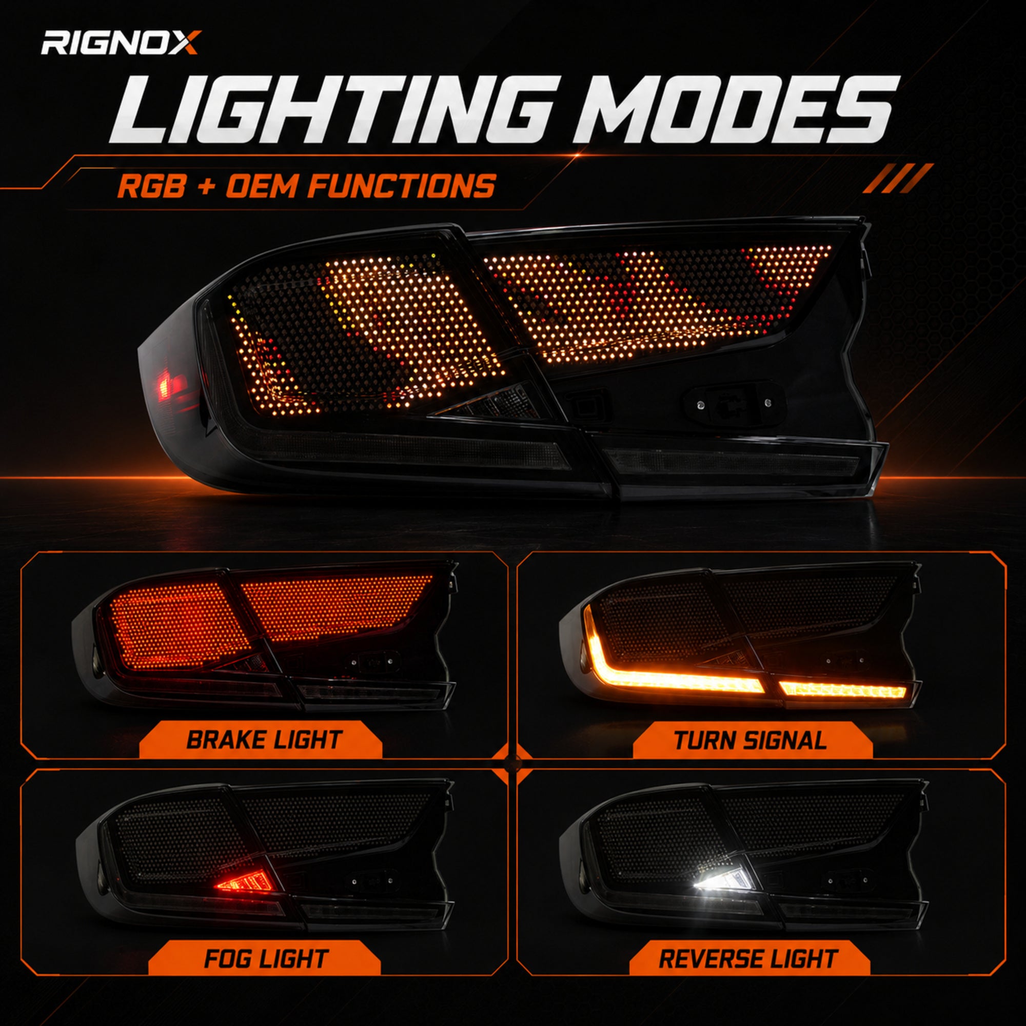 2018-2022 Honda Accord 10th Gen Sequential LED Tail Lights — RGB lighting modes - T-ACC10-FSH-SR