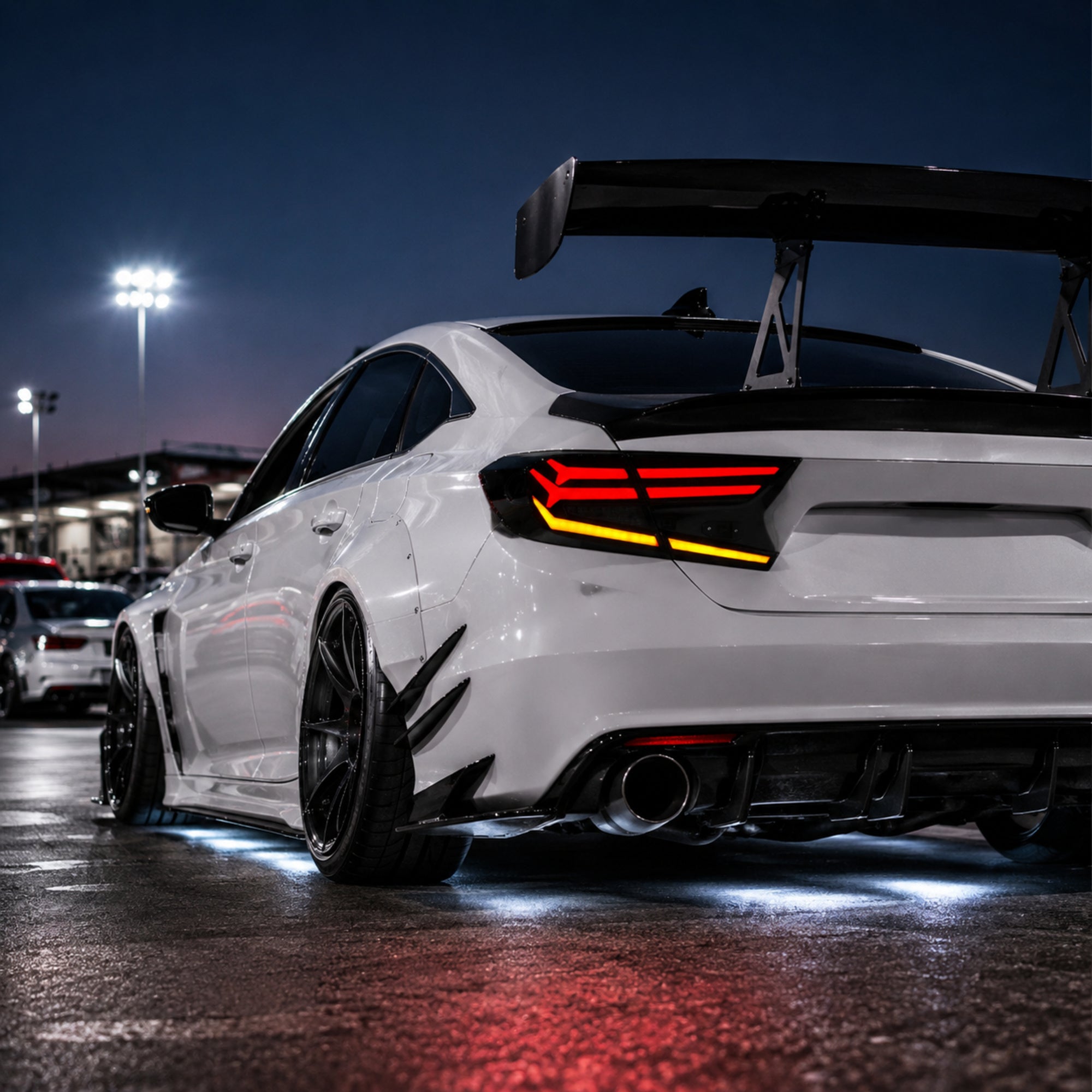 2018-2022 Honda Accord 10th Gen Sequential LED Tail Lights — smoked red car meet low angle - T-ACC10-FSH-SR