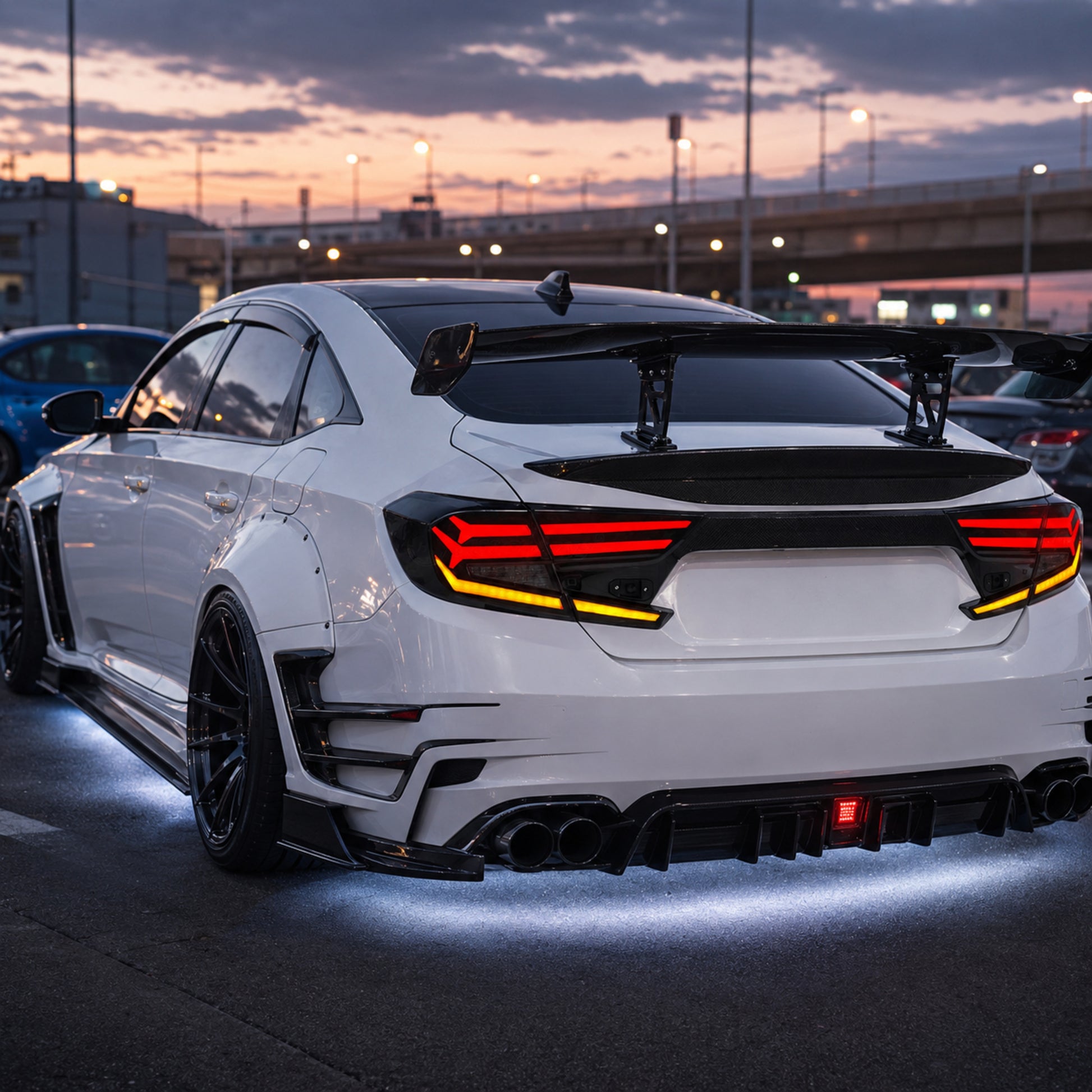 2018-2022 Honda Accord 10th Gen Sequential LED Tail Lights — smoked red car meet rear45 - T-ACC10-FSH-SR