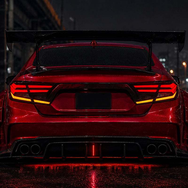 2018-2022 Honda Accord 10th Gen Sequential LED Tail Lights — smoked red installed rear view - T-ACC10-FSH-SR