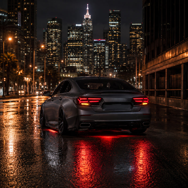 2018-2022 Honda Accord 10th Gen Sequential LED Tail Lights — clear white night distance rear view - T-ACC10-FSH-CW