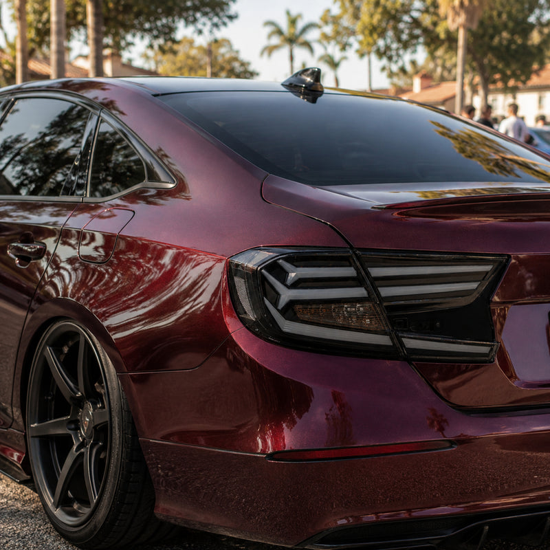 2018-2022 Honda Accord 10th Gen Sequential LED Tail Lights — clear white scene daytime unlit burgundy - T-ACC10-FSH-CW