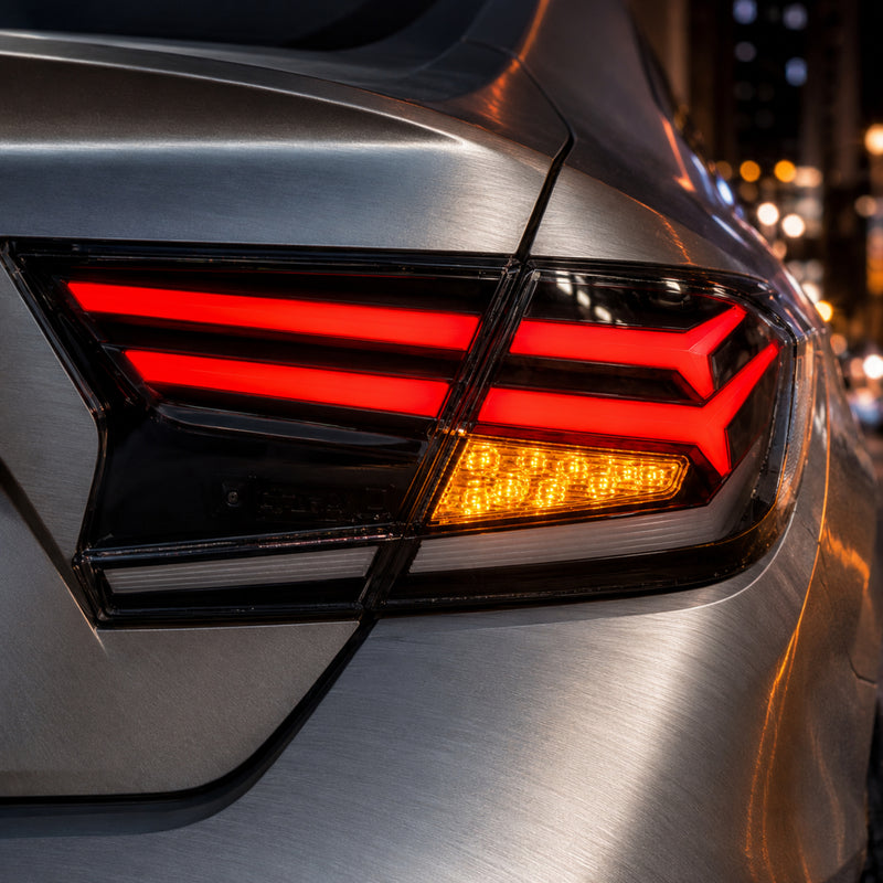 2018-2022 Honda Accord 10th Gen Sequential LED Tail Lights — clear white scene macro brushed titanium - T-ACC10-FSH-CW