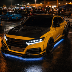 2018-2022 Honda Accord 10th Gen LED Quad Projector Headlights — clear white car meet front 45 yellow - H-ACC10-CW