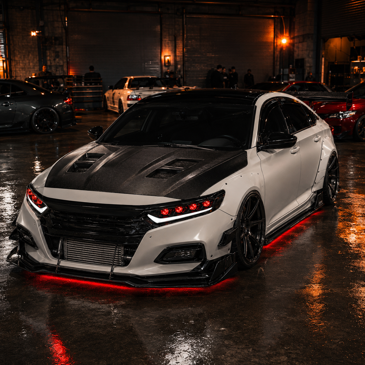 2018-2022 Honda Accord 10th Gen LED Quad Projector Headlights — demon eye car meet garage angle - H-ACC10-DE