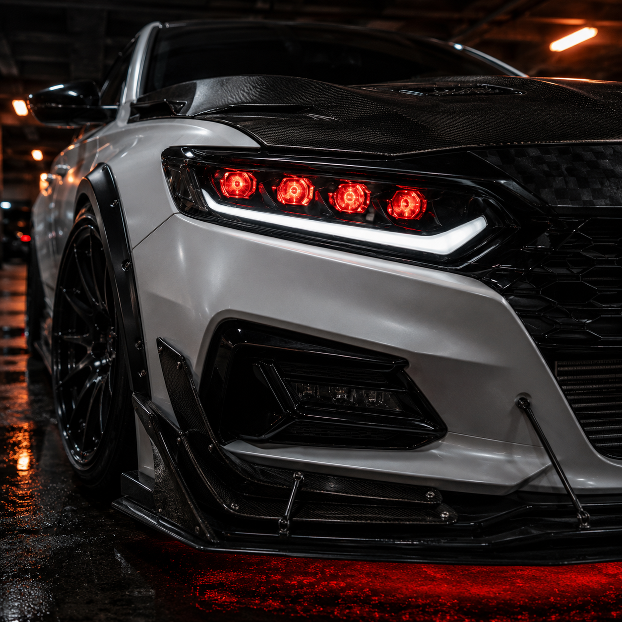 2018-2022 Honda Accord 10th Gen LED Quad Projector Headlights — demon eye car meet headlight close up - H-ACC10-DE