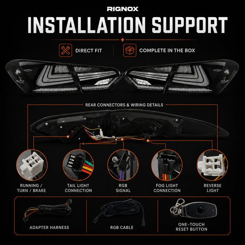 2018-2024 Toyota Camry 8th Gen Sequential LED Tail Lights — RGB installation - T-CAM18-HL-SRGB