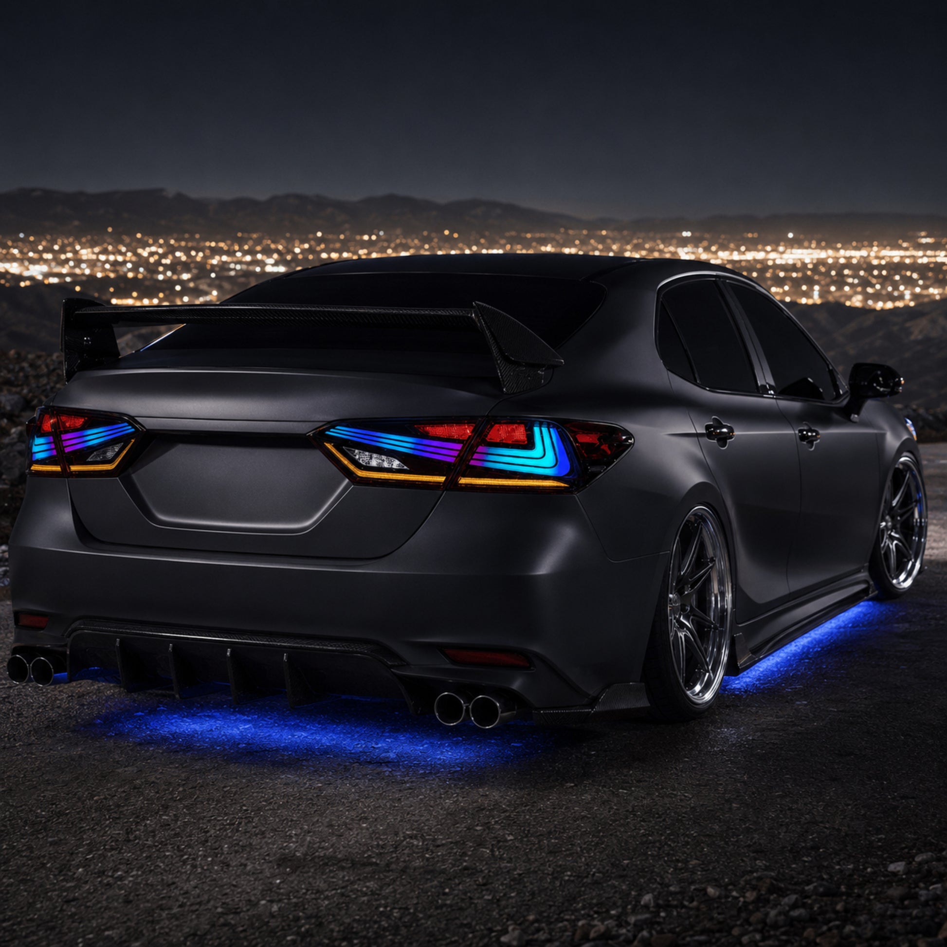2018-2024 Toyota Camry 8th Gen Sequential LED Tail Lights — RGB installed night - T-CAM18-HL-SRGB