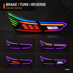 2018-2024 Toyota Camry 8th Gen Sequential LED Tail Lights — rectilinear RGB brake turn reverse - T-CAM18-RC-SRGB