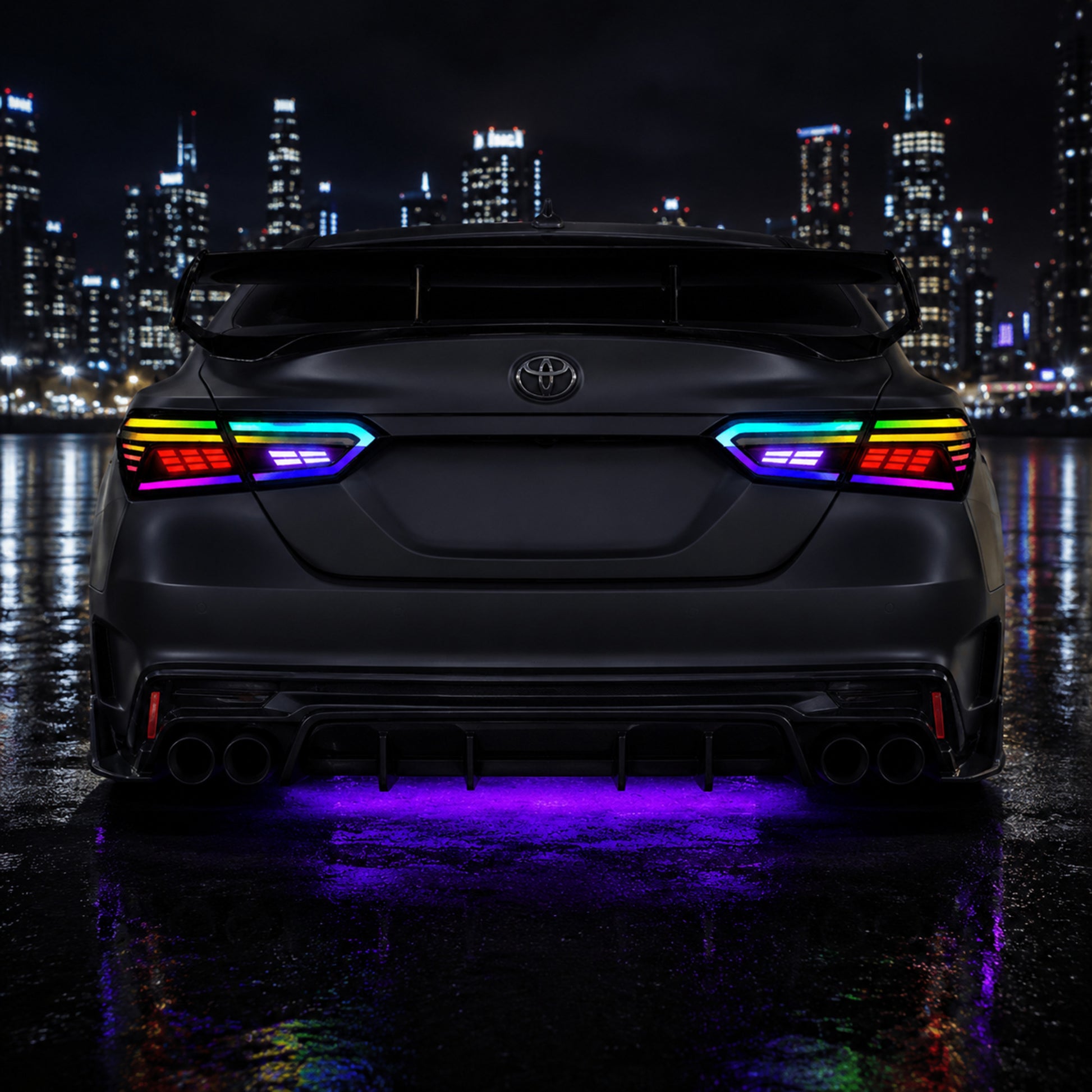 2018-2024 Toyota Camry 8th Gen Sequential LED Tail Lights — rectilinear RGB night rear signature - T-CAM18-RC-SRGB