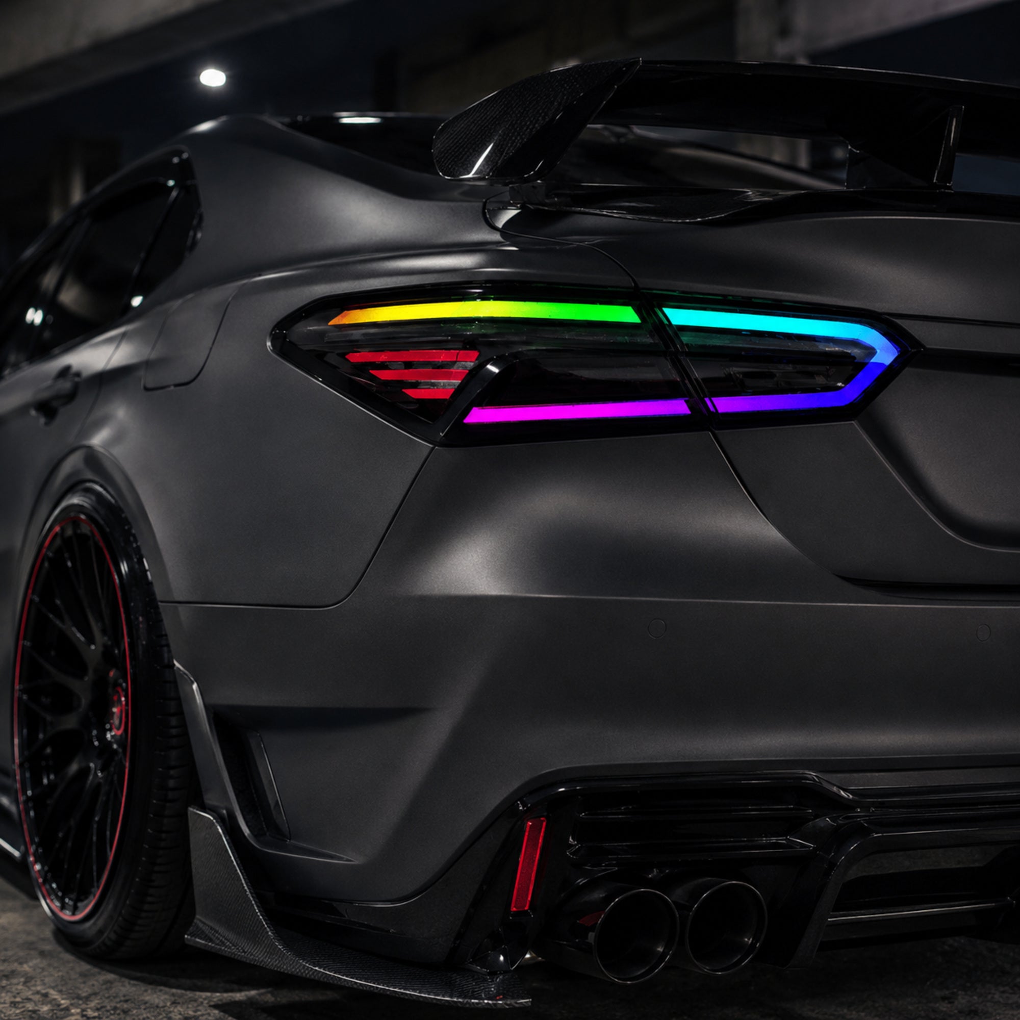2018-2024 Toyota Camry 8th Gen Sequential LED Tail Lights — rectilinear RGB rgbcyan purple - T-CAM18-RC-SRGB