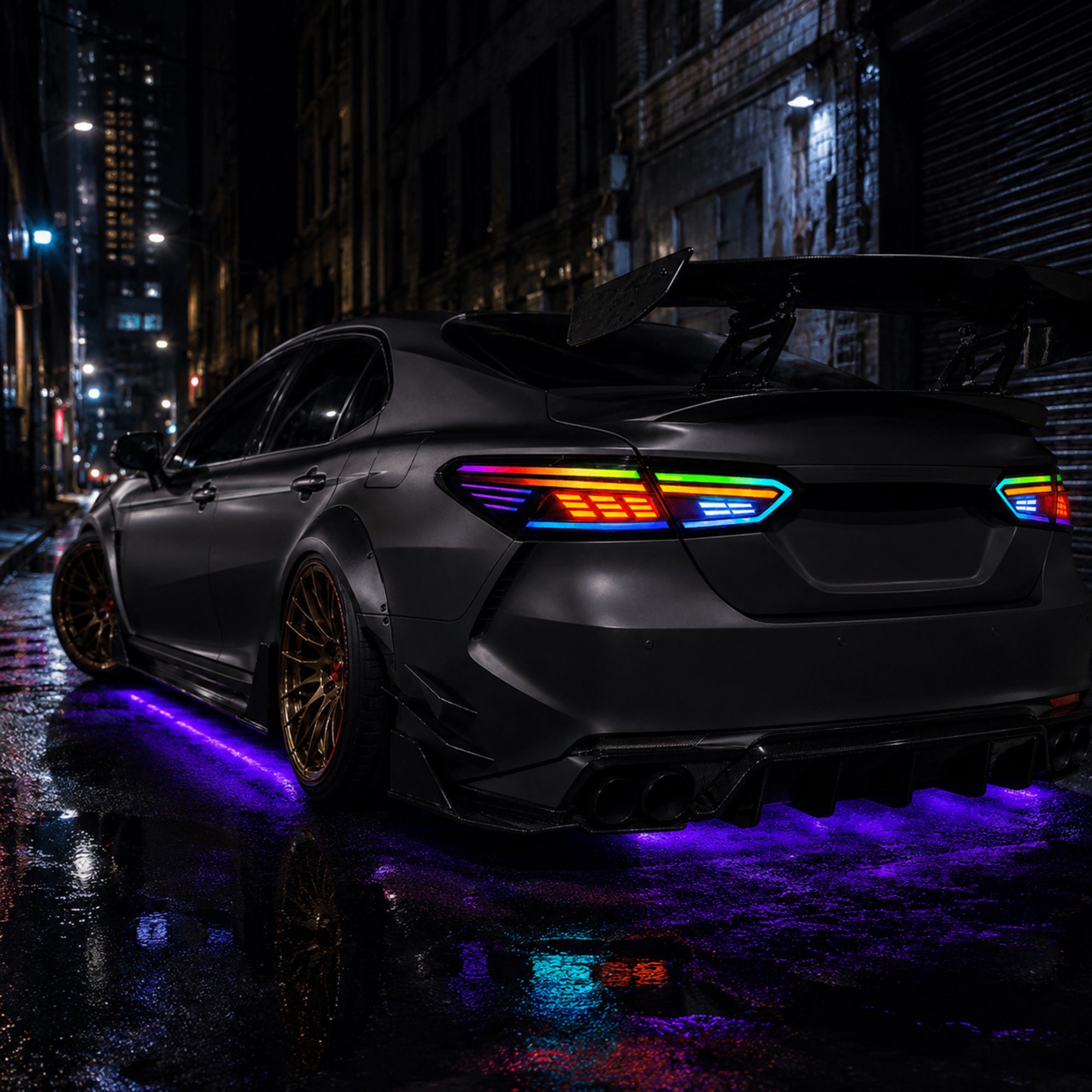 2018-2024 Toyota Camry 8th Gen Sequential LED Tail Lights — rectilinear RGB rgbred blue - T-CAM18-RC-SRGB