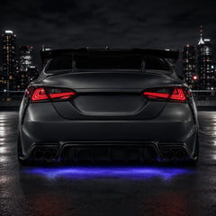 2018-2024 Toyota Camry 8th Gen Sequential LED Tail Lights — smoked red rectilinear night rear view - T-CAM18-HL-SR