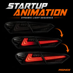 2018-2024 Toyota Camry 8th Gen Sequential LED Tail Lights — smoked red rectilinear startup animation - T-CAM18-HL-SR
