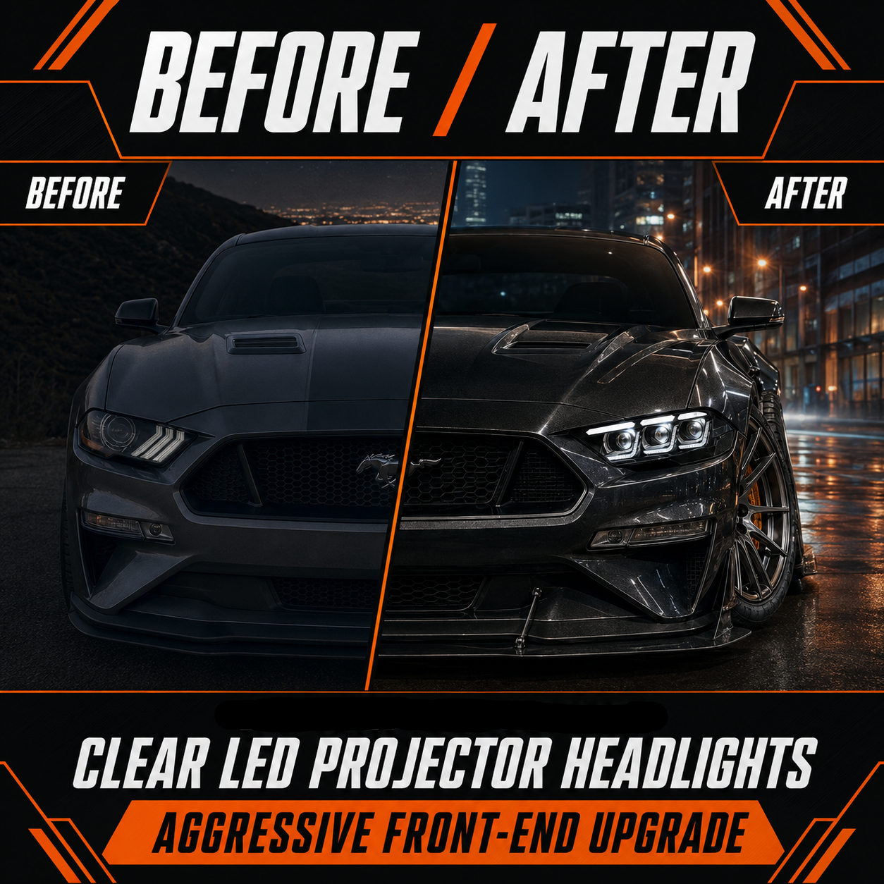 2015-2017 Ford Mustang S550 Pre-Facelift LED Triple Projector Headlights — clear LED projector before after 09 225184fa - H-MUS15