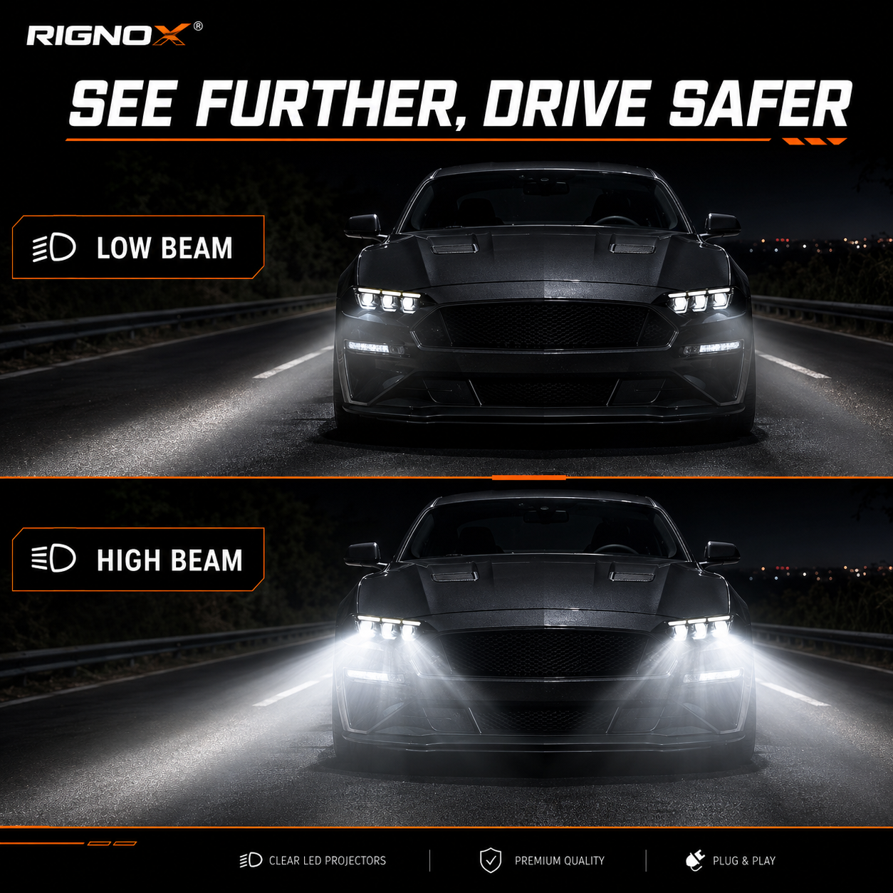 2015-2017 Ford Mustang S550 Pre-Facelift LED Triple Projector Headlights — clear LED projector low high beam 12 56a11e7c - H-MUS15