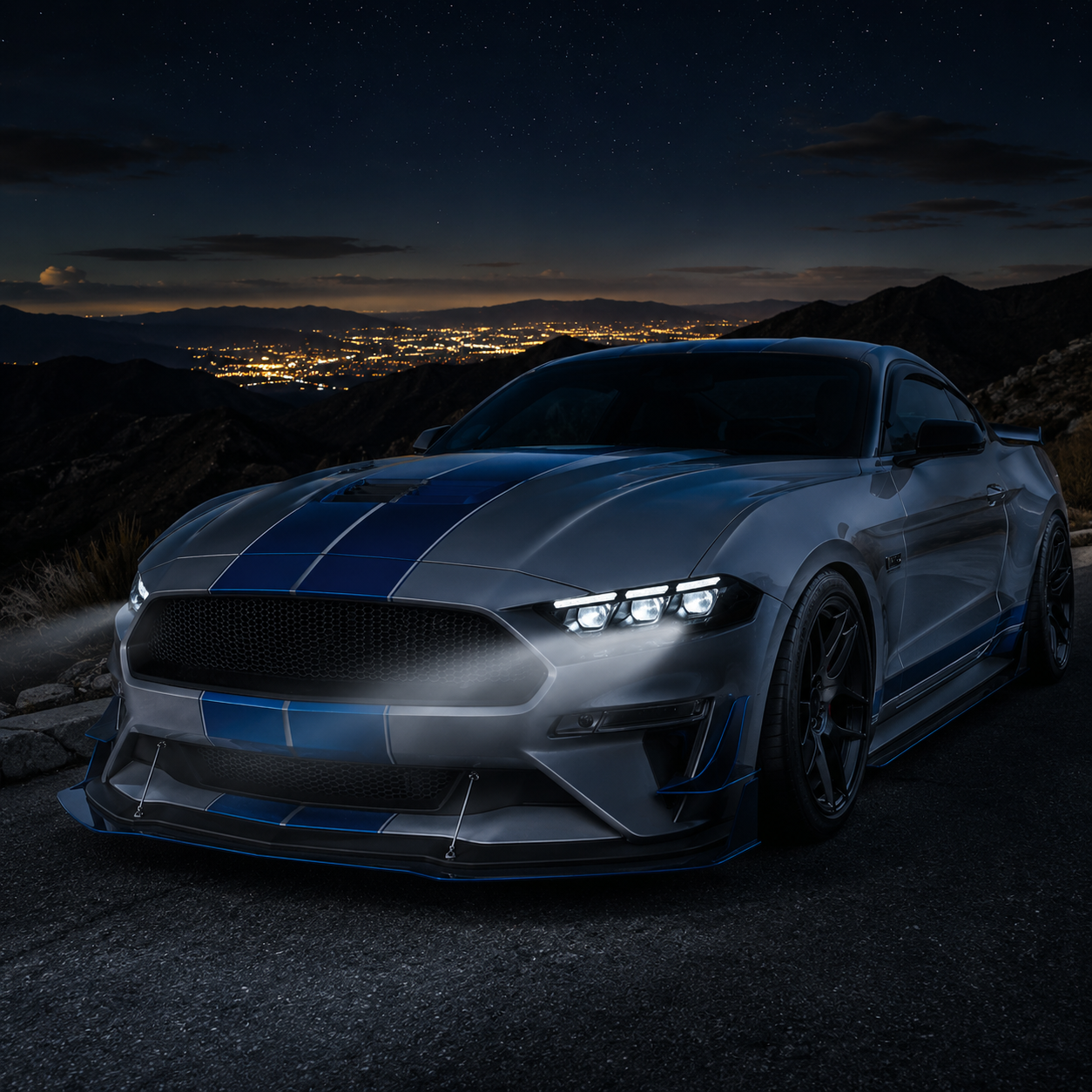 2015-2017 Ford Mustang S550 Pre-Facelift LED Triple Projector Headlights — clear LED projector mountain night 07 85e5215b - H-MUS15