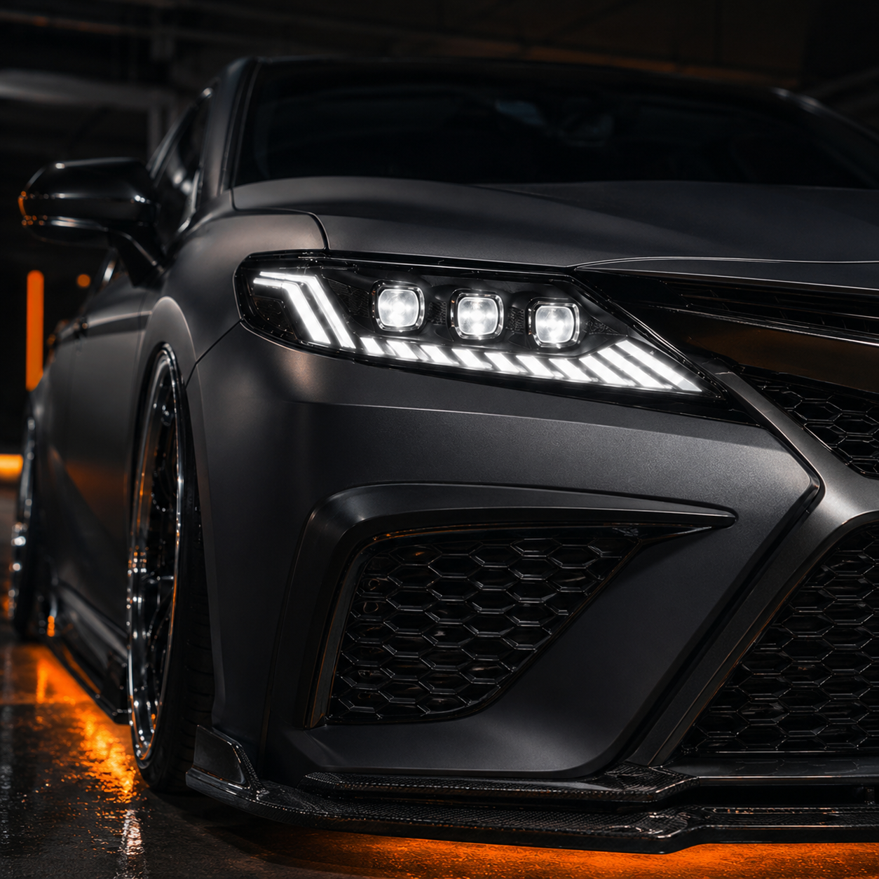 2018-2024 Toyota Camry LED Triple Projector Headlights — clear white DRL light bar - H-CAM18-CW
