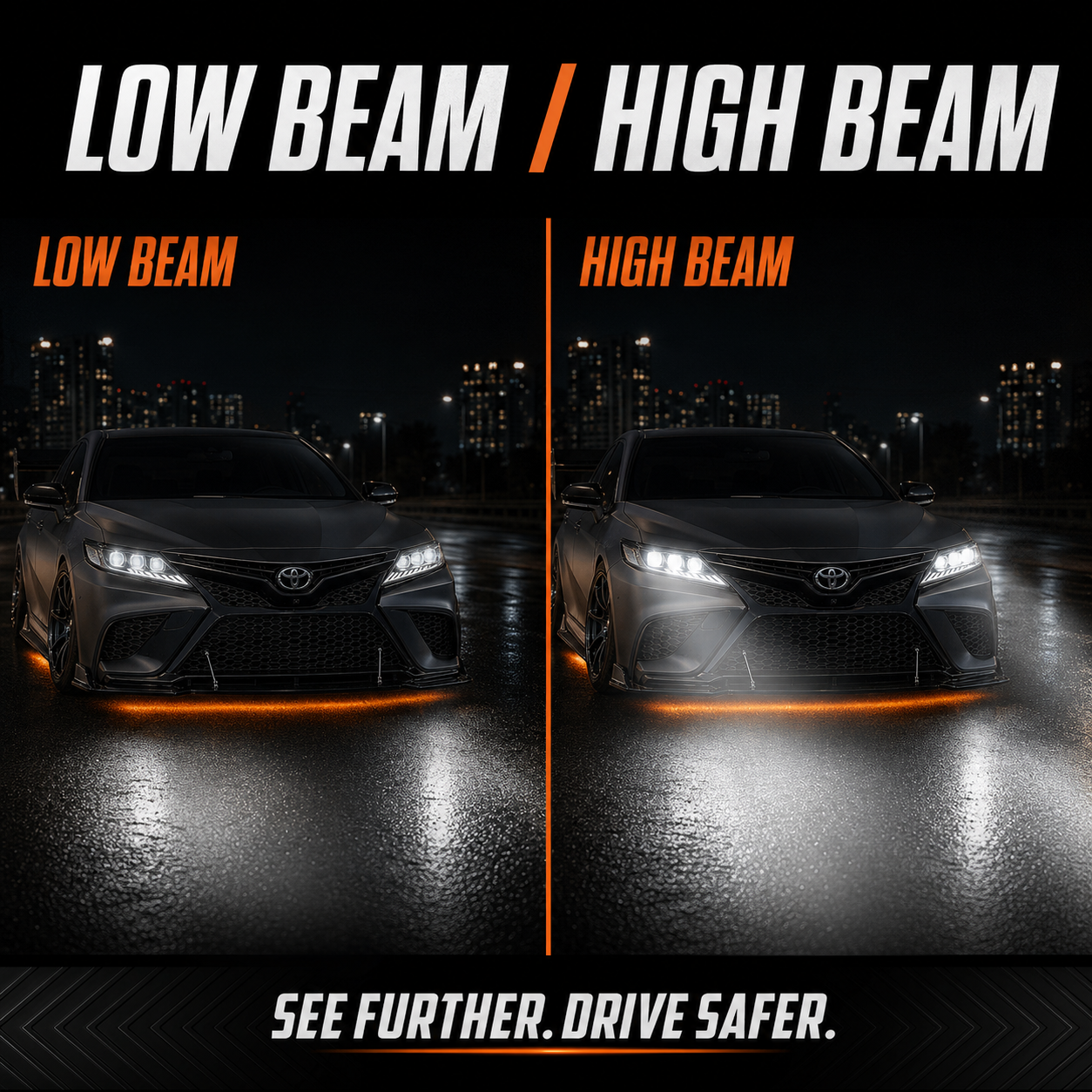 2018-2024 Toyota Camry LED Triple Projector Headlights — clear white low high beam - H-CAM18-CW