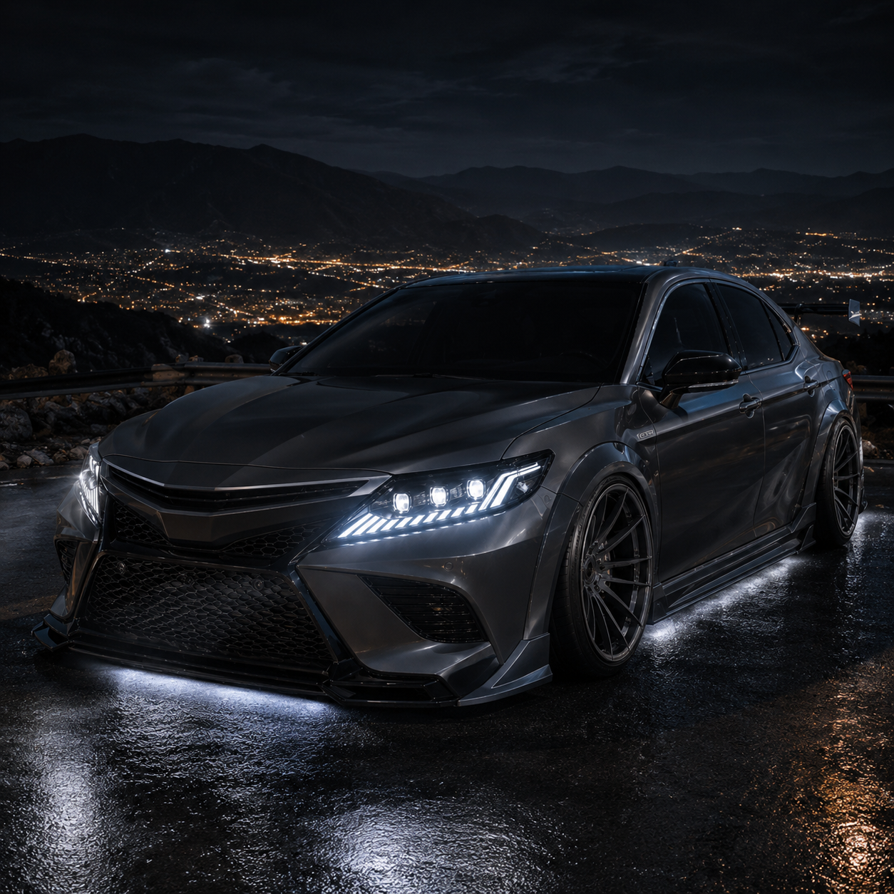 2018-2024 Toyota Camry LED Triple Projector Headlights — clear white midnight overlook - H-CAM18-CW