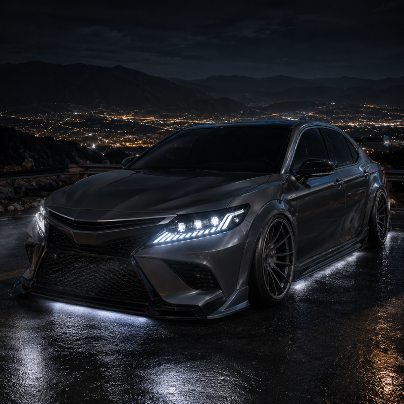 2018-2024 Toyota Camry LED Triple Projector Headlights — clear white midnight overlook - H-CAM18-CW
