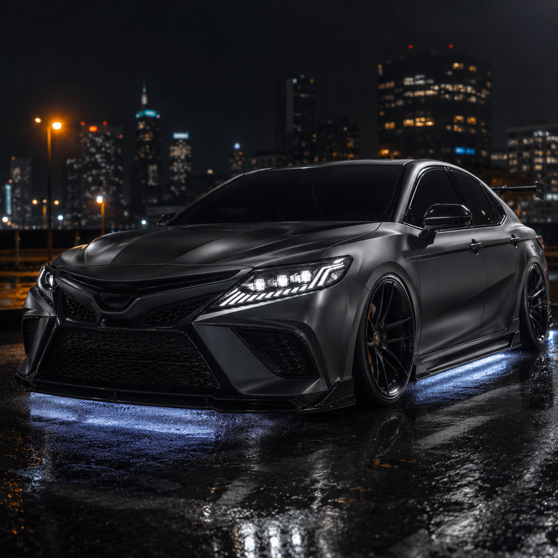 2018-2024 Toyota Camry LED Triple Projector Headlights — clear white side 45 - H-CAM18-CW