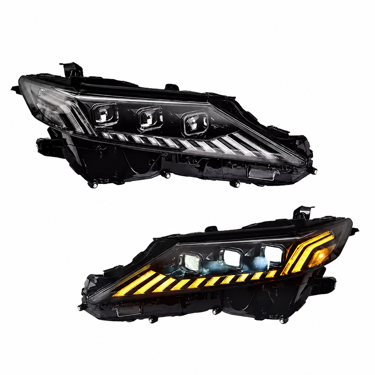 2018-2024 Toyota Camry LED Triple Projector Headlights — clear white white background 01 bad0c650 015a 431e bd61 24002354d3f2 - H-CAM18-CW