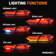 2018-2024 Toyota Camry 8th Gen Sequential LED Tail Lights Assembly — 4-Piece Set (Halo - Clear White) — Running brake reverse turn and fog functions — T-CAM18-HL-CW