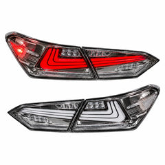 2018-2024 Toyota Camry 8th Gen Sequential LED Tail Lights Assembly — 4-Piece Set (Halo - Clear White) — Pair of clear lens tail lights product image — T-CAM18-HL-CW